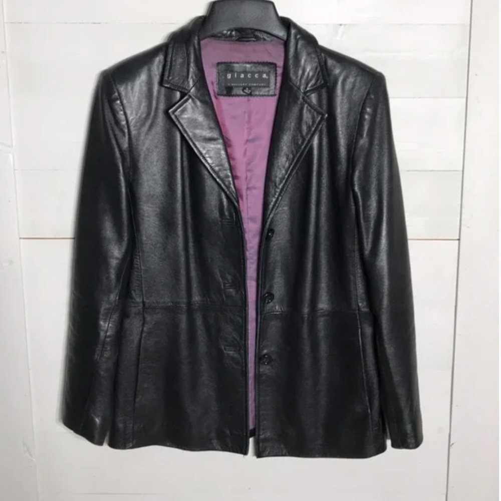 Black leather blazer jacket